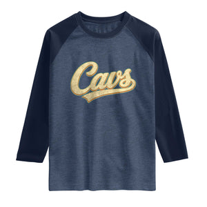 Vintage Cavs Name Script Raglan Shirt for Sports Fan TS02 Heather Denim Navy Print Your Wear