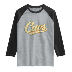 Vintage Cavs Name Script Raglan Shirt for Sports Fan TS02 Heather Gray Black Print Your Wear