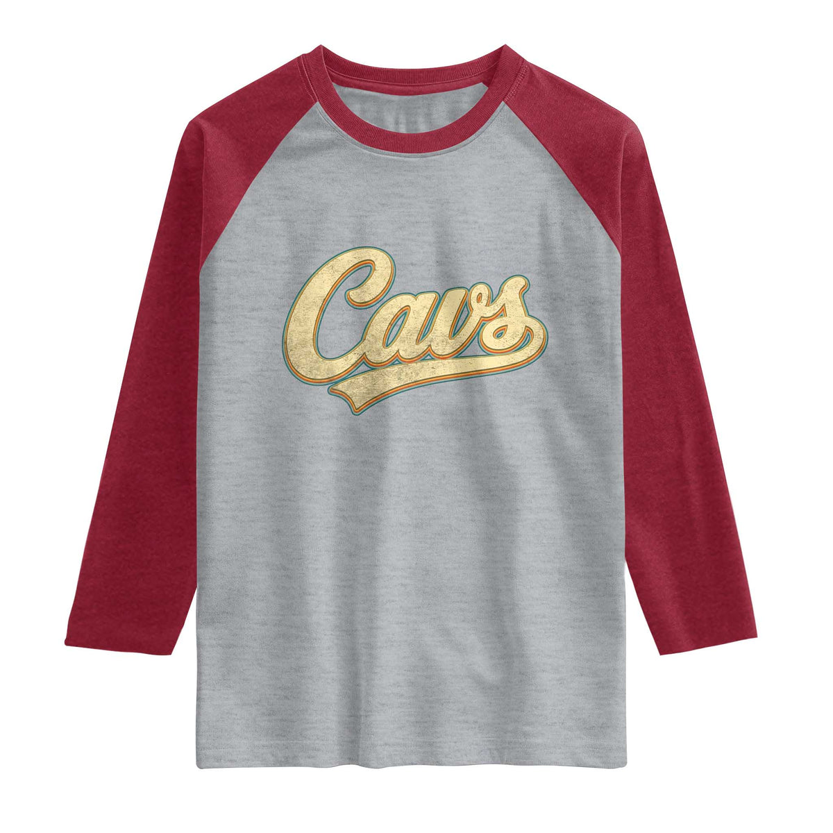 Vintage Cavs Name Script Raglan Shirt for Sports Fan TS02 Heather Gray Heather Red Print Your Wear