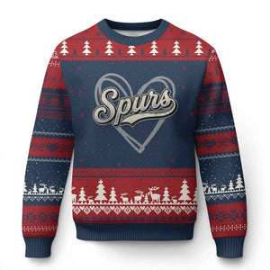 Vintage Spurs Name Script Heart Ugly Christmas Sweater for Sports Fan TS02 Navy Red Print Your Wear