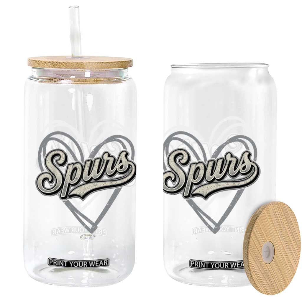 Vintage Spurs Name Script Heart Glass Can for Sports Fan TS02 Print Your Wear