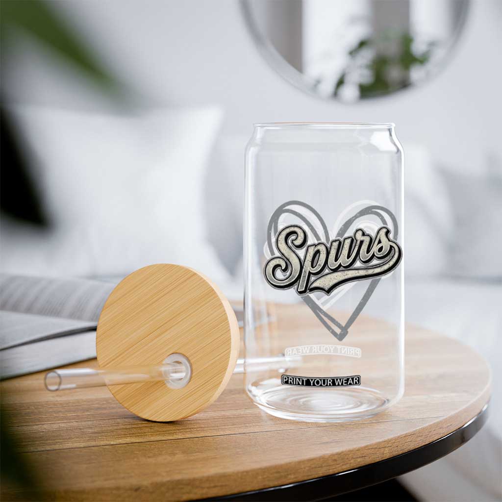 Vintage Spurs Name Script Heart Glass Can for Sports Fan TS02 Print Your Wear