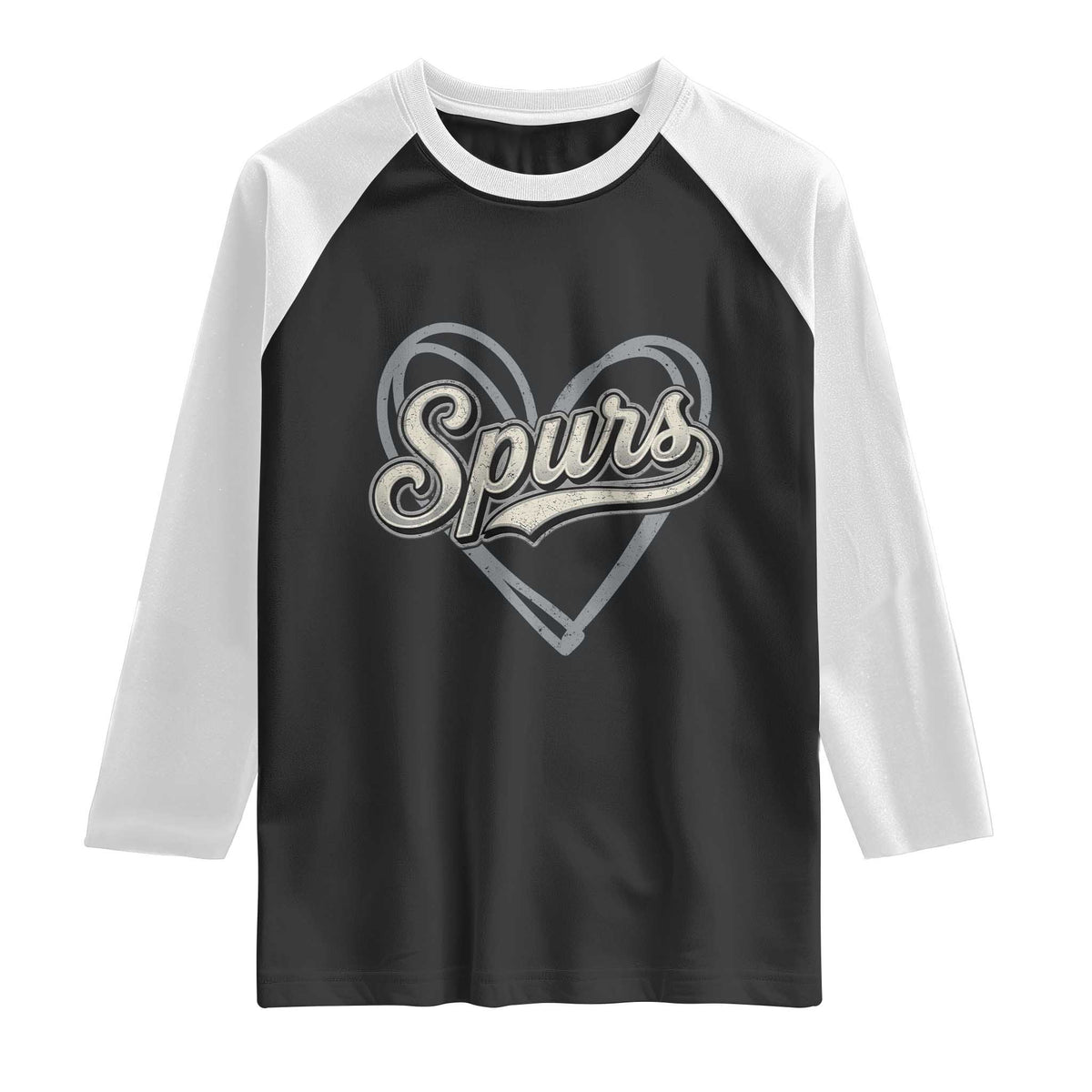 Vintage Spurs Name Script Heart Raglan Shirt for Sports Fan TS02 Black White Print Your Wear