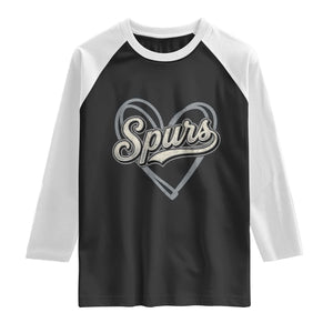 Vintage Spurs Name Script Heart Raglan Shirt for Sports Fan TS02 Black White Print Your Wear