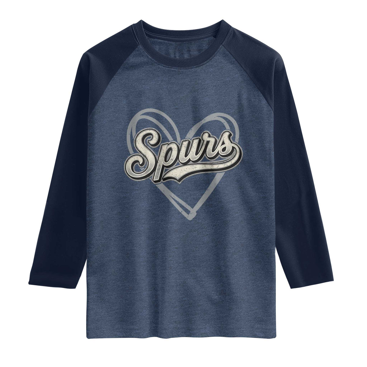 Vintage Spurs Name Script Heart Raglan Shirt for Sports Fan TS02 Heather Denim Navy Print Your Wear