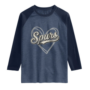 Vintage Spurs Name Script Heart Raglan Shirt for Sports Fan TS02 Heather Denim Navy Print Your Wear