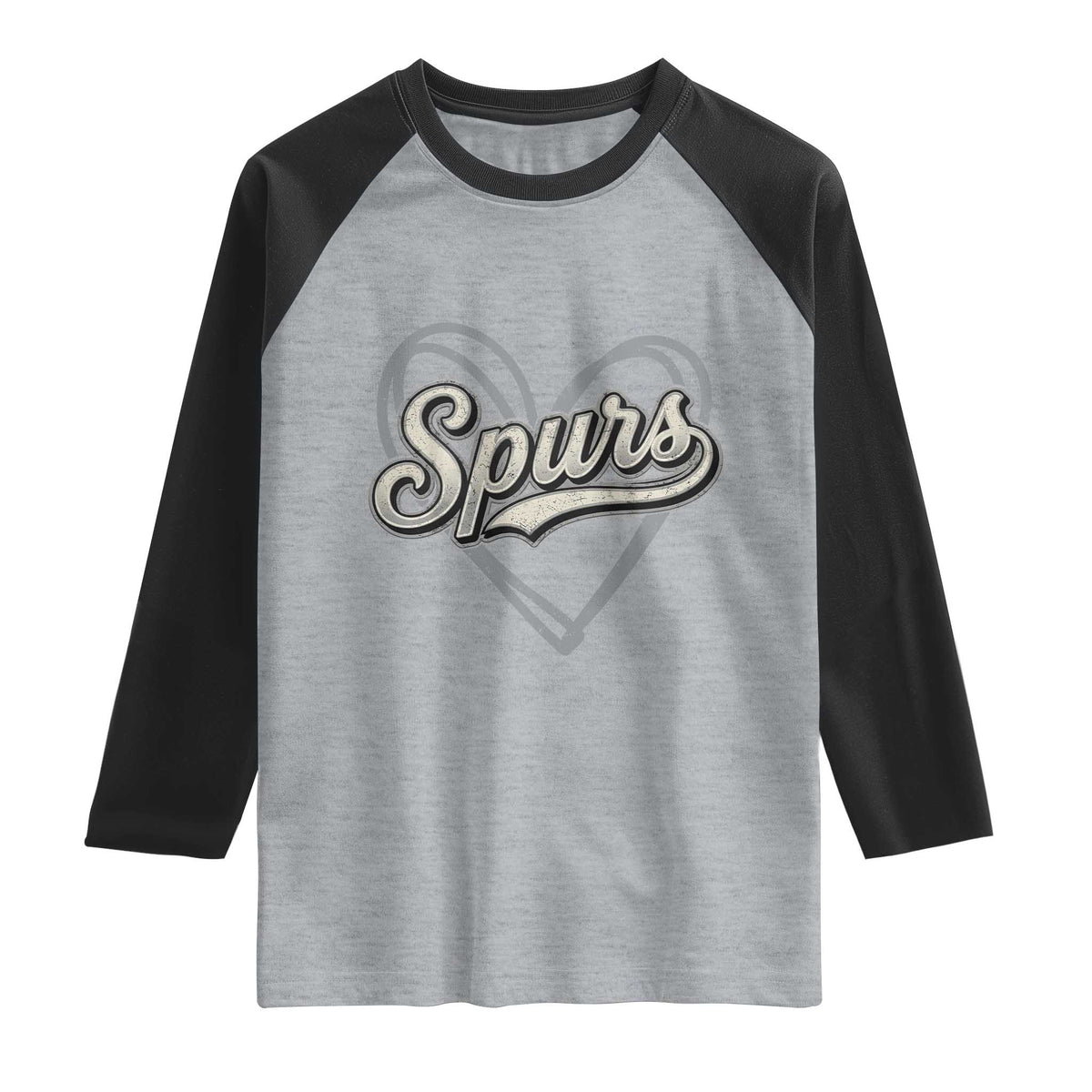 Vintage Spurs Name Script Heart Raglan Shirt for Sports Fan TS02 Heather Gray Black Print Your Wear