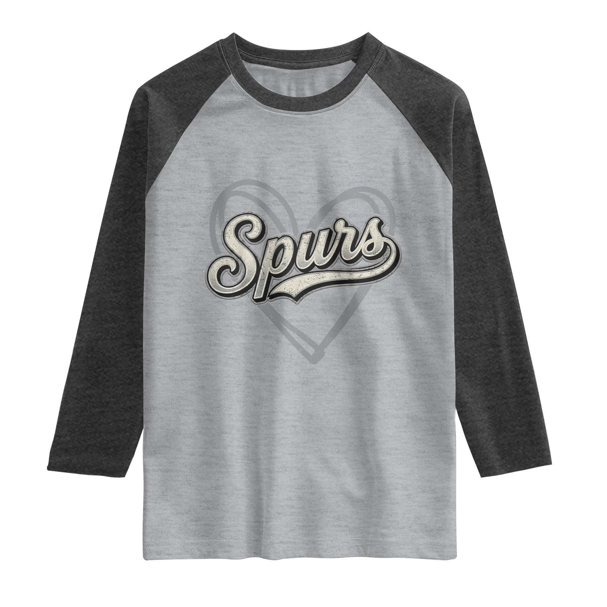 Vintage Spurs Name Script Heart Raglan Shirt for Sports Fan TS02 Heather Gray Heather Charcoal Print Your Wear