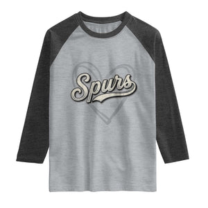 Vintage Spurs Name Script Heart Raglan Shirt for Sports Fan TS02 Heather Gray Heather Charcoal Print Your Wear