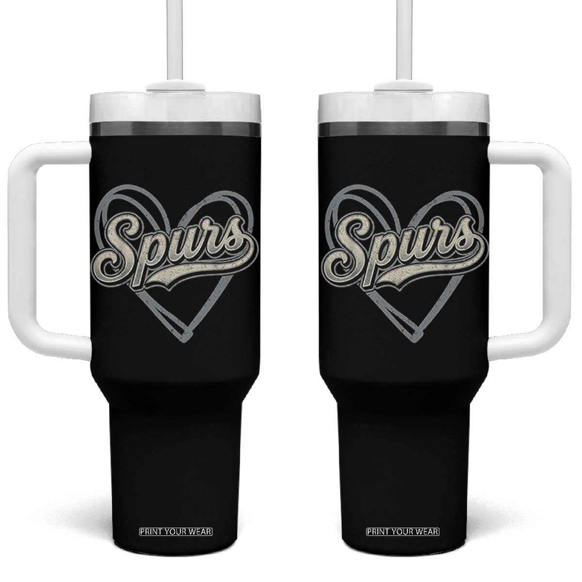 Vintage Spurs Name Script Heart Tumbler With Handle for Sports Fan TS02 One Size: 40 oz Black Print Your Wear