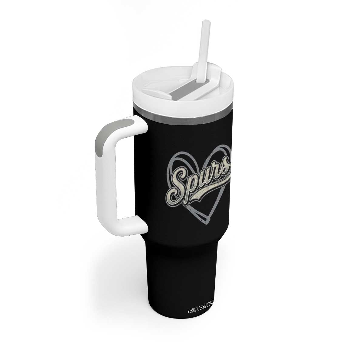 Vintage Spurs Name Script Heart Tumbler With Handle for Sports Fan TS02 Print Your Wear
