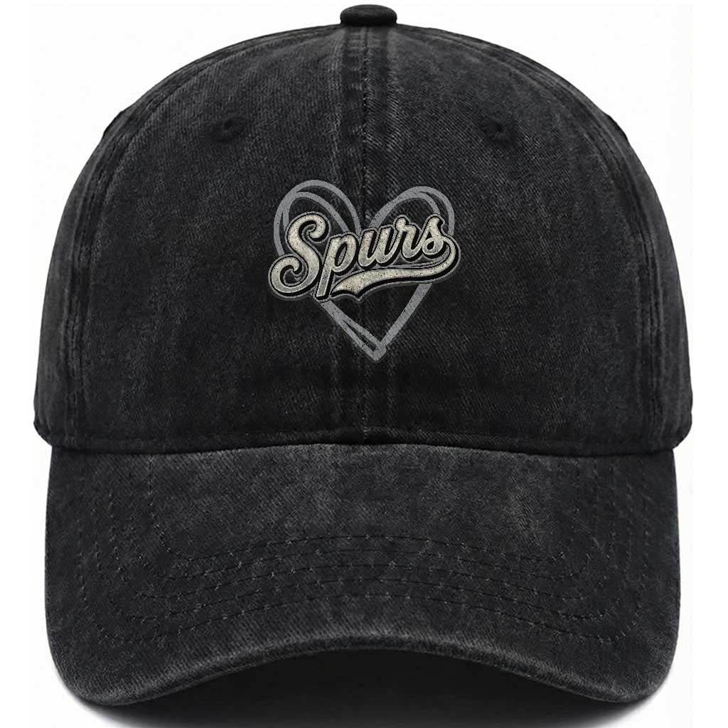Vintage Spurs Name Script Heart Washed Cotton Baseball Cap for Sports Fan TS02 Print Your Wear