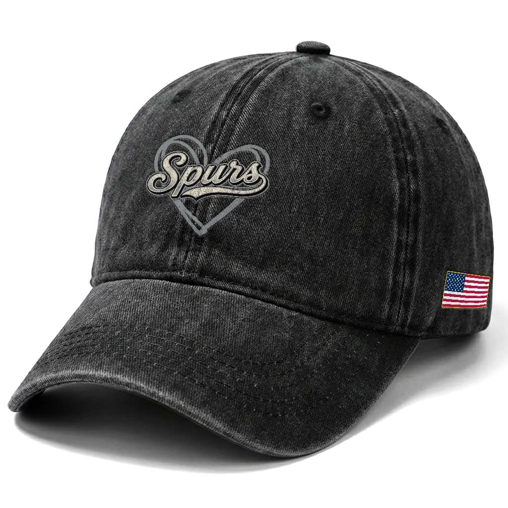 Vintage Spurs Name Script Heart Washed Cotton Baseball Cap for Sports Fan TS02 Print Your Wear