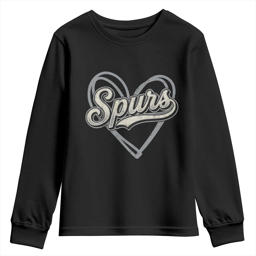 Vintage Spurs Name Script Heart Youth Sweatshirt for Sports Fan TS02 Black Print Your Wear