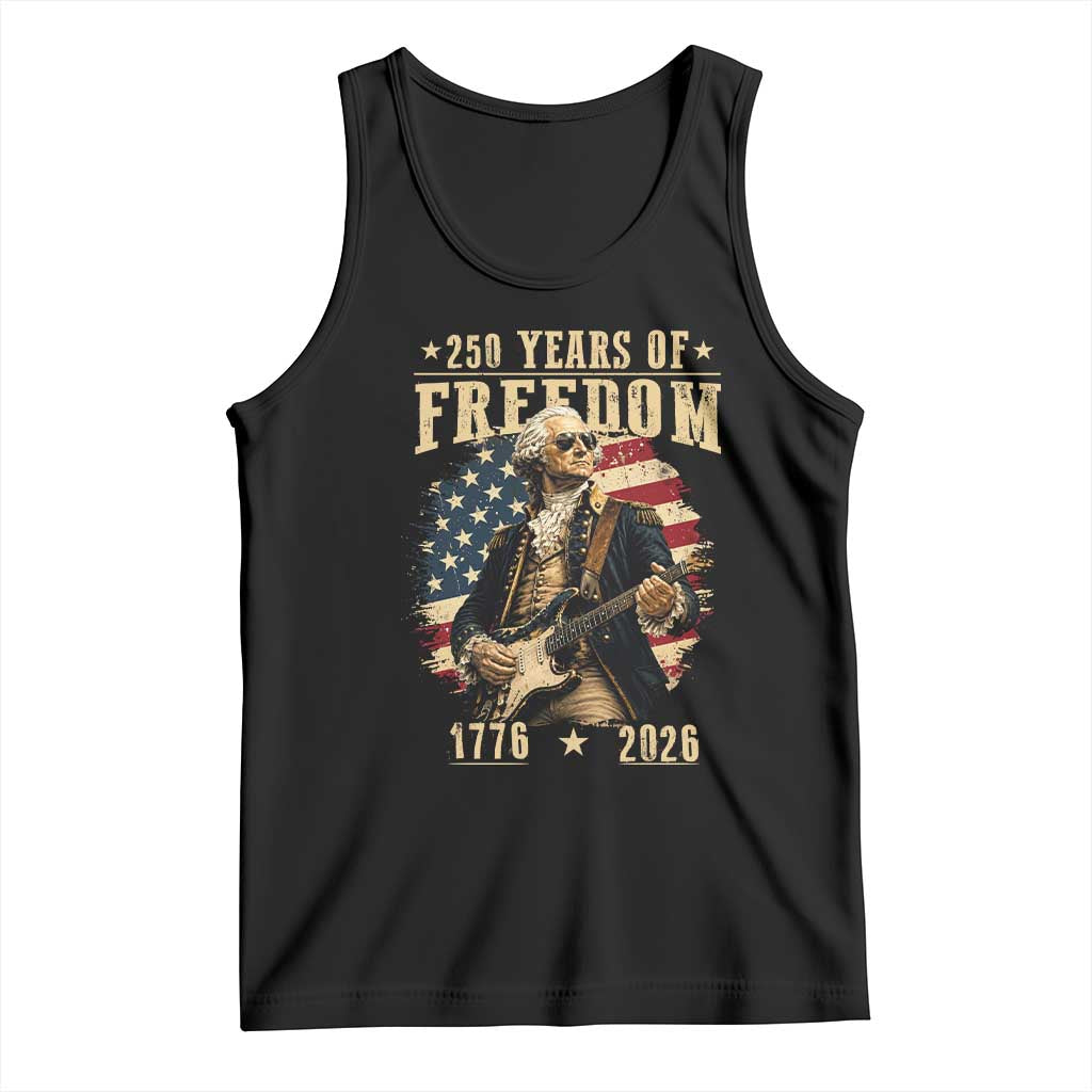250 Years of Freedom George Washington Rock Star Tank Top Funny Electric Guitar Player Vintage American Flag 1776 to 2026 Semiquincentennial TS02 Black Print Your Wear