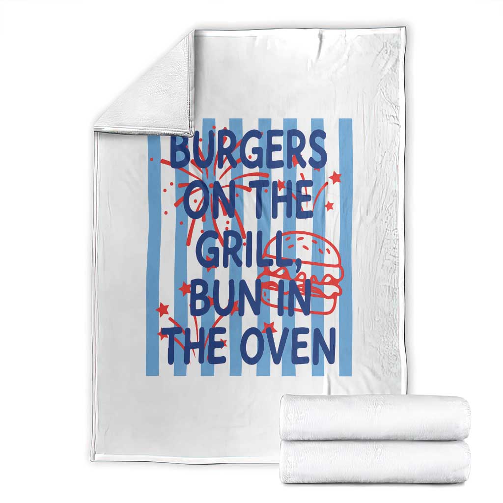 Patriotic 4th of July Pregnancy Announcement Preppy Style Throw Blanket Burgers On The Grill Bun In The Oven Summer BBQ TS02 White Print Your Wear