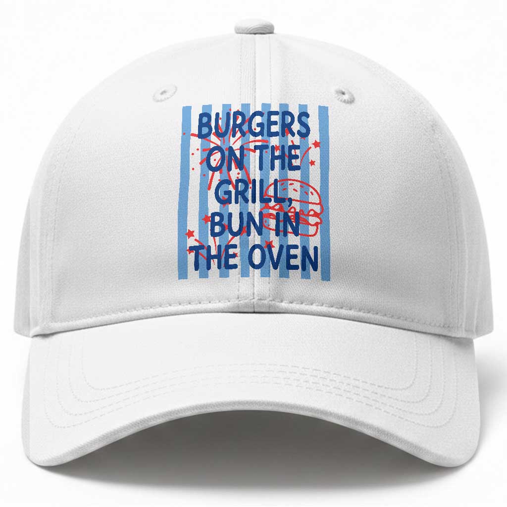 Patriotic 4th of July Pregnancy Announcement Preppy Style Baseball Cap Burgers On The Grill Bun In The Oven Summer BBQ TS02 Print Your Wear
