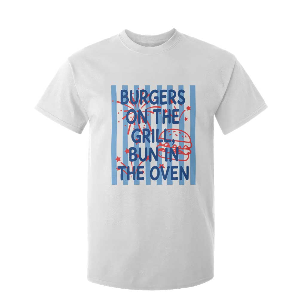 Patriotic 4th of July Pregnancy Announcement Preppy Style T Shirt For Kid Burgers On The Grill Bun In The Oven Summer BBQ TS02 White Print Your Wear