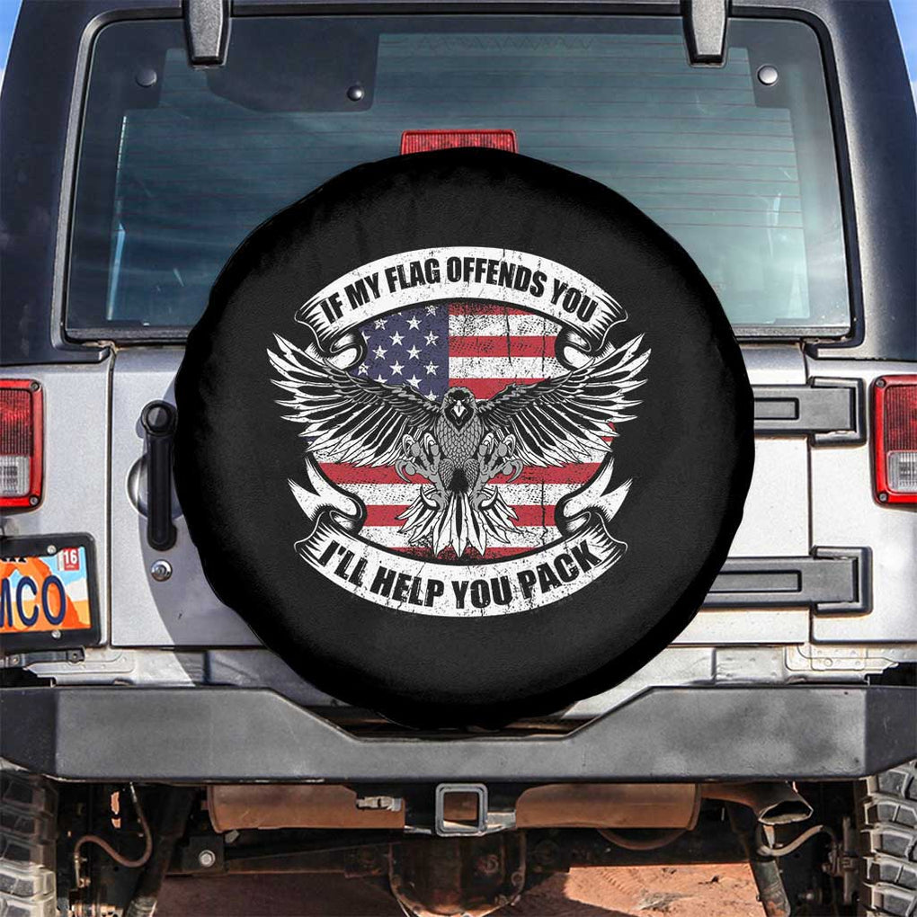 American Patriotic Spare Tire Cover If My Flag Offends You I'll Help You Pack American Flag Bald Eagle TS02 No hole Black Print Your Wear