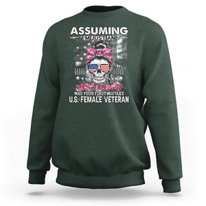 Female Veteran Sweatshirt Assuming I'm Just An Old Lady Was Your First Mistake American Messy Bun TS02 Dark Forest Green Printyourwear