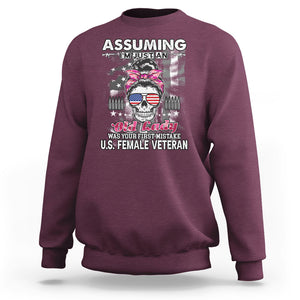 Female Veteran Sweatshirt Assuming I'm Just An Old Lady Was Your First Mistake American Messy Bun TS02 Maroon Printyourwear