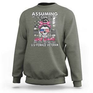 Female Veteran Sweatshirt Assuming I'm Just An Old Lady Was Your First Mistake American Messy Bun TS02 Military Green Printyourwear