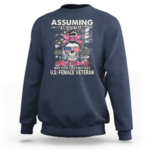 Female Veteran Sweatshirt Assuming I'm Just An Old Lady Was Your First Mistake American Messy Bun TS02 Navy Printyourwear