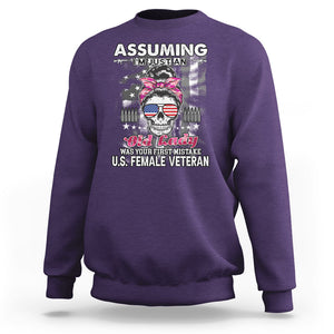 Female Veteran Sweatshirt Assuming I'm Just An Old Lady Was Your First Mistake American Messy Bun TS02 Purple Printyourwear