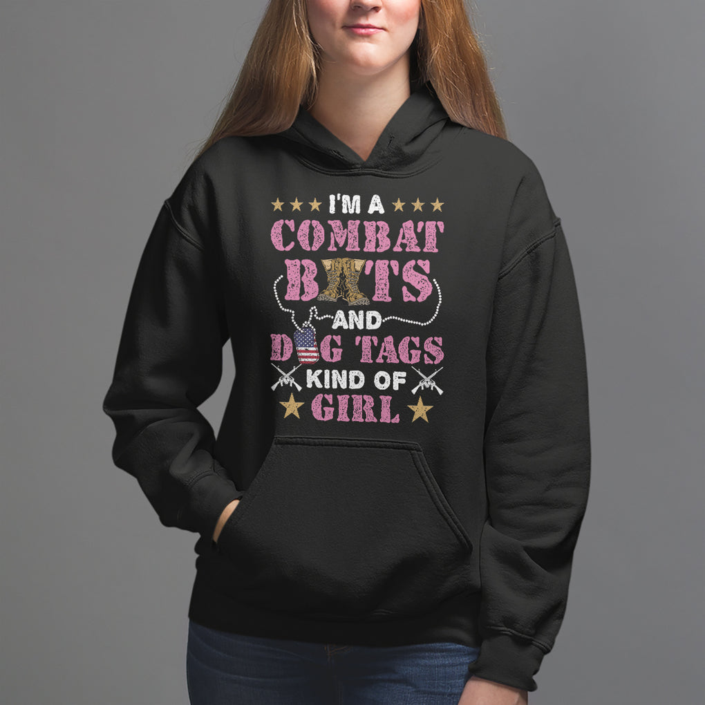 Female Veteran Hoodie I'm A Combat Boots And Dog Tags Kind Of Girl TS02 Black Printyourwear