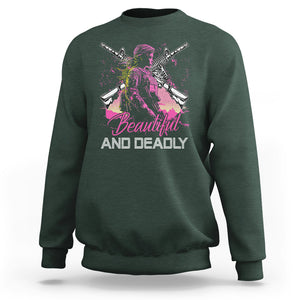 Female Veteran Sweatshirt Beautiful And Deadly Proud American Women Soldier TS02 Dark Forest Green Printyourwear