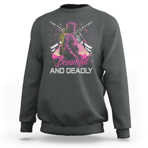 Female Veteran Sweatshirt Beautiful And Deadly Proud American Women Soldier TS02 Dark Heather Printyourwear