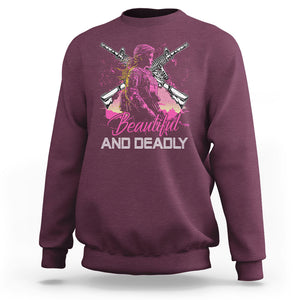 Female Veteran Sweatshirt Beautiful And Deadly Proud American Women Soldier TS02 Maroon Printyourwear