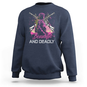 Female Veteran Sweatshirt Beautiful And Deadly Proud American Women Soldier TS02 Navy Printyourwear