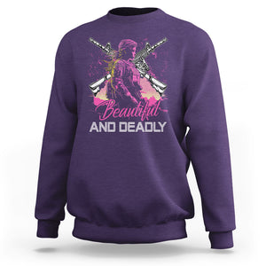 Female Veteran Sweatshirt Beautiful And Deadly Proud American Women Soldier TS02 Purple Printyourwear