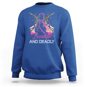 Female Veteran Sweatshirt Beautiful And Deadly Proud American Women Soldier TS02 Royal Blue Printyourwear