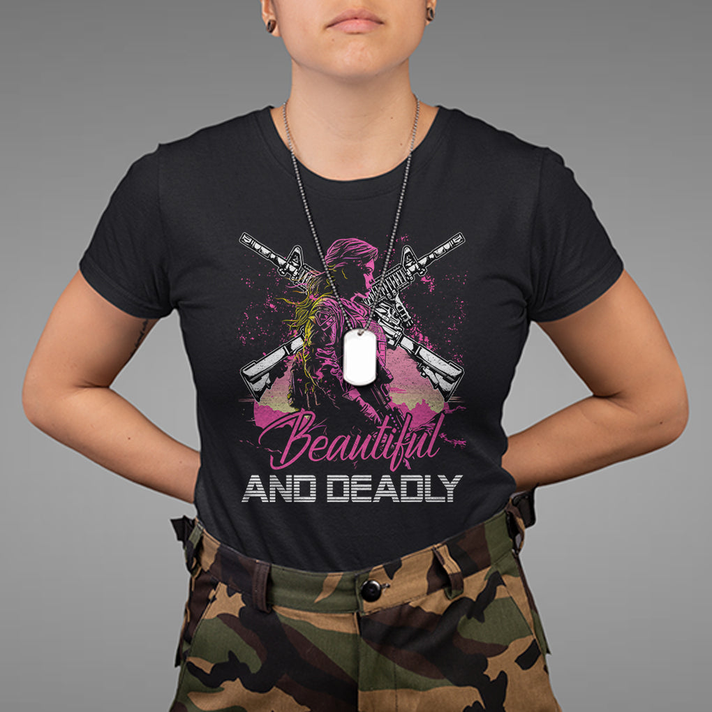 Female Veteran T Shirt Beautiful And Deadly Proud American Women Soldier TS02 Black Printyourwear