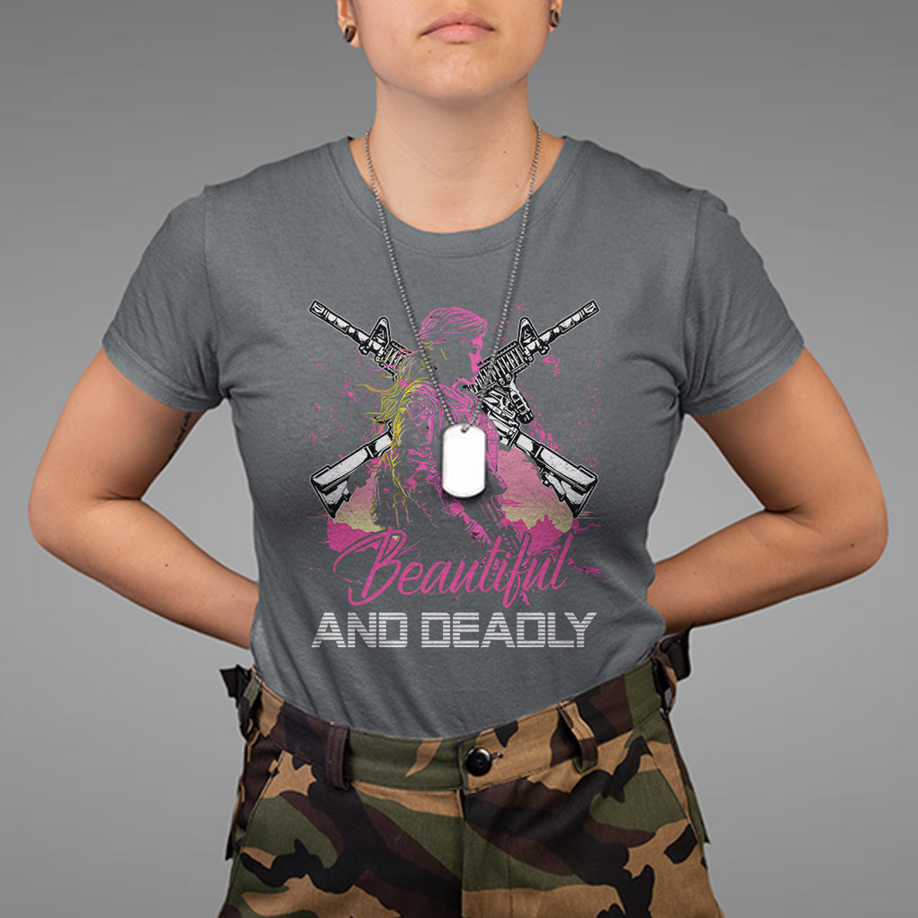 Female Veteran T Shirt Beautiful And Deadly Proud American Women Soldier TS02 Dark Heather Printyourwear