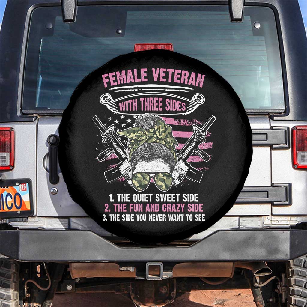 Female Veteran Spare Tire Cover With Three Sides But The Side You Never Want To See Army Messy Bun TS02 No hole Black Print Your Wear