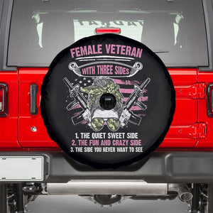 Female Veteran Spare Tire Cover With Three Sides But The Side You Never Want To See Army Messy Bun TS02 Black Print Your Wear