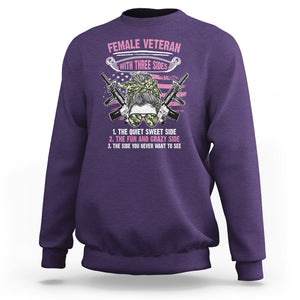 Female Veteran Sweatshirt With Three Sides But The Side You Never Want To See Army Messy Bun TS02 Purple Printyourwear