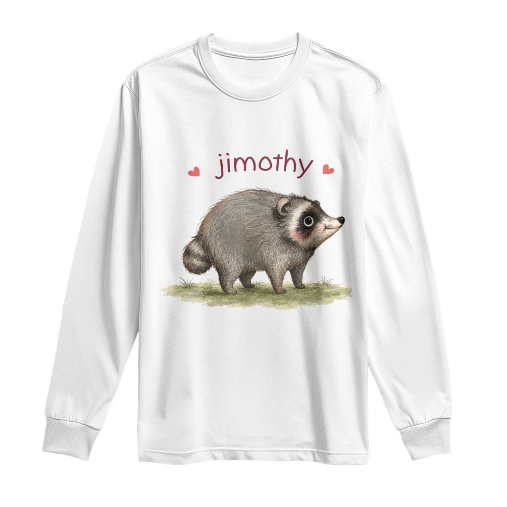 Cute Watercolor Viral Jimothy the Raccoon Long Sleeve Shirt Viral Seattle Trash Panda Meme TS02 White Print Your Wear