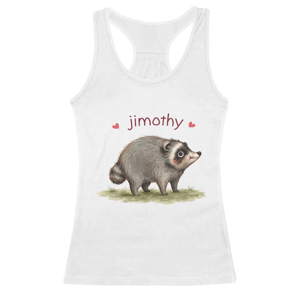 Cute Watercolor Viral Jimothy the Raccoon Racerback Tank Top Viral Seattle Trash Panda Meme TS02 White Print Your Wear