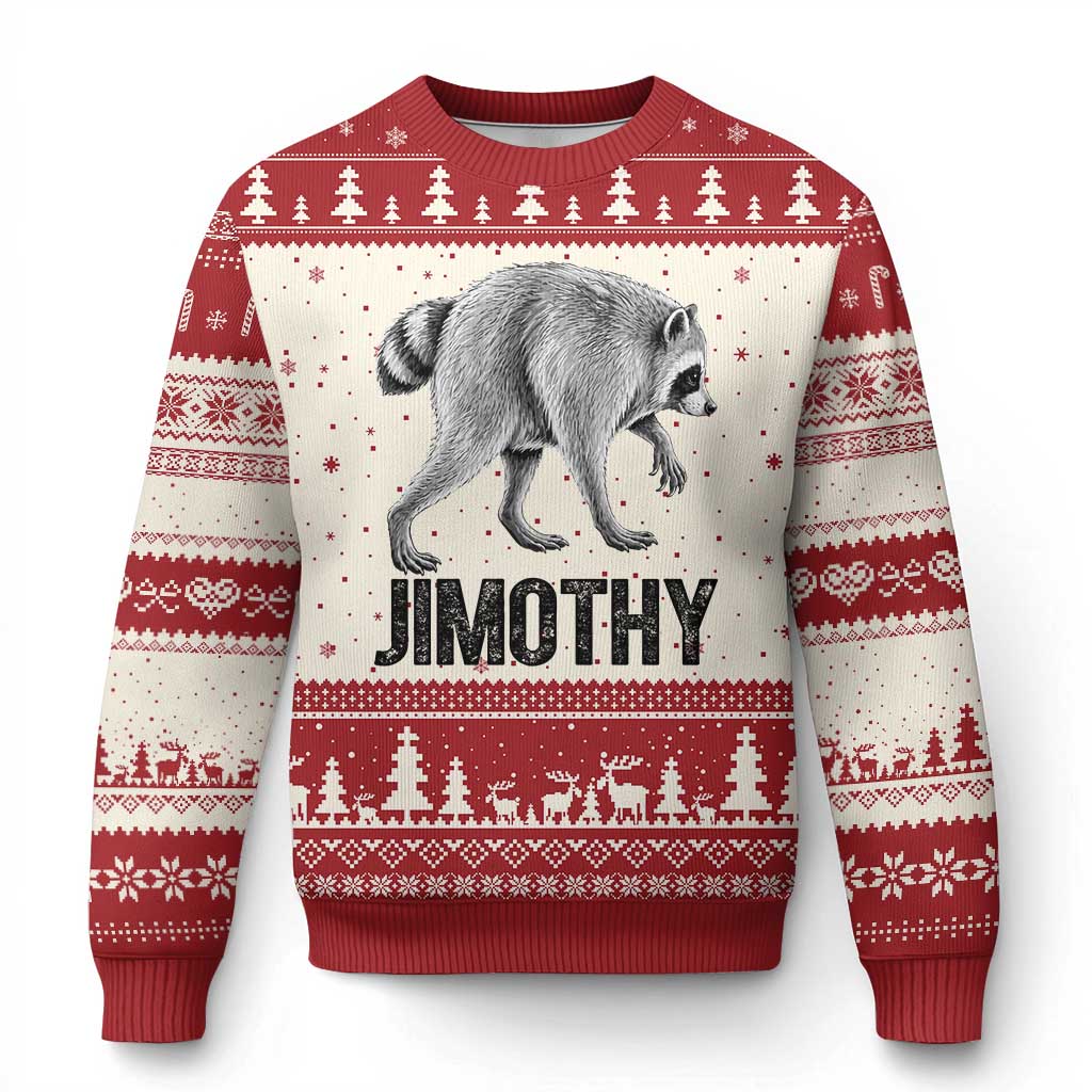 Viral Seattle Jimothy the Raccoon Ugly Christmas Sweater Vintage Trash Panda Meme Graphic TS02 Beige Red Print Your Wear