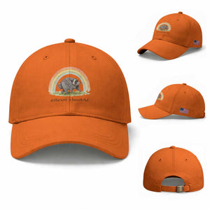 Cute Viral Raccoon Positive Quote Baseball Cap Different Is Beautiful Pastel Rainbow Graphic TS02 Baseball Cap Universal Fit Orange Print Your Wear