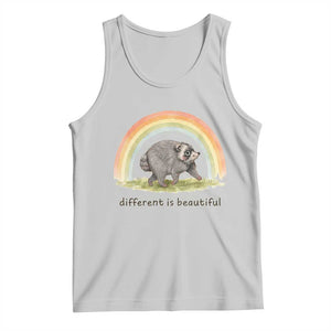 Cute Viral Raccoon Positive Quote Tank Top Different Is Beautiful Pastel Rainbow Graphic TS02 Ash Print Your Wear