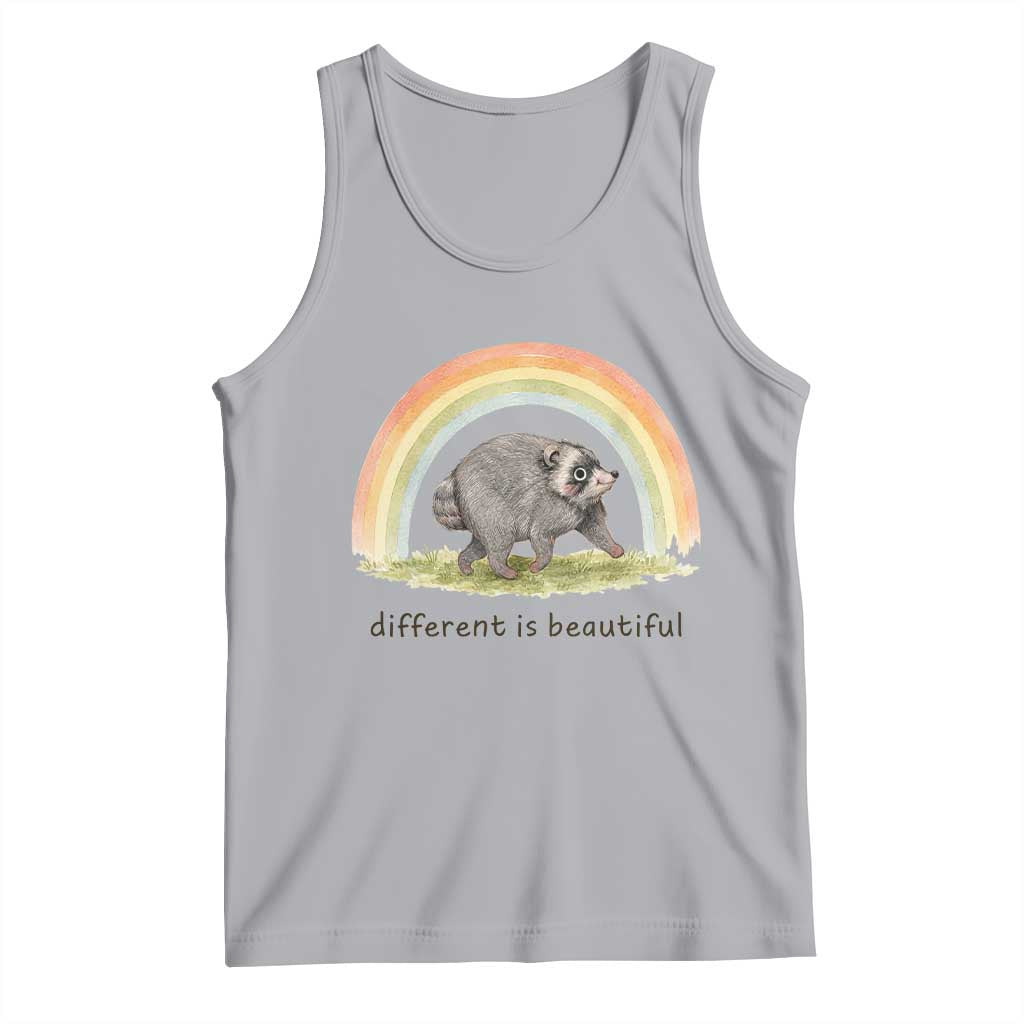 Cute Viral Raccoon Positive Quote Tank Top Different Is Beautiful Pastel Rainbow Graphic TS02 Athletic Heather Print Your Wear