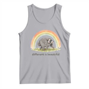 Cute Viral Raccoon Positive Quote Tank Top Different Is Beautiful Pastel Rainbow Graphic TS02 Athletic Heather Print Your Wear