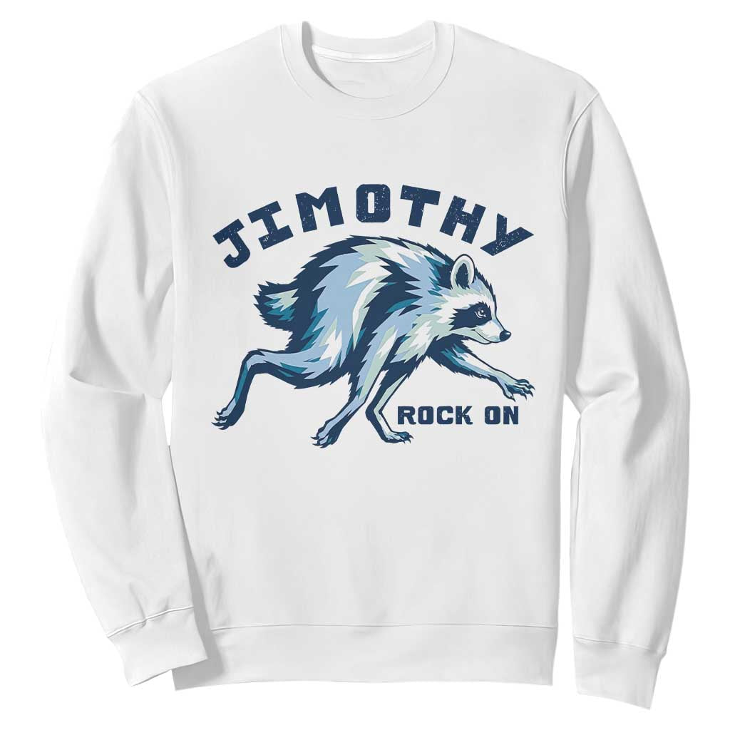 Rock On Jimothy the Raccoon Blue Graphic Sweatshirt Vintage Viral Seattle Trash Panda TS02 White Print Your Wear
