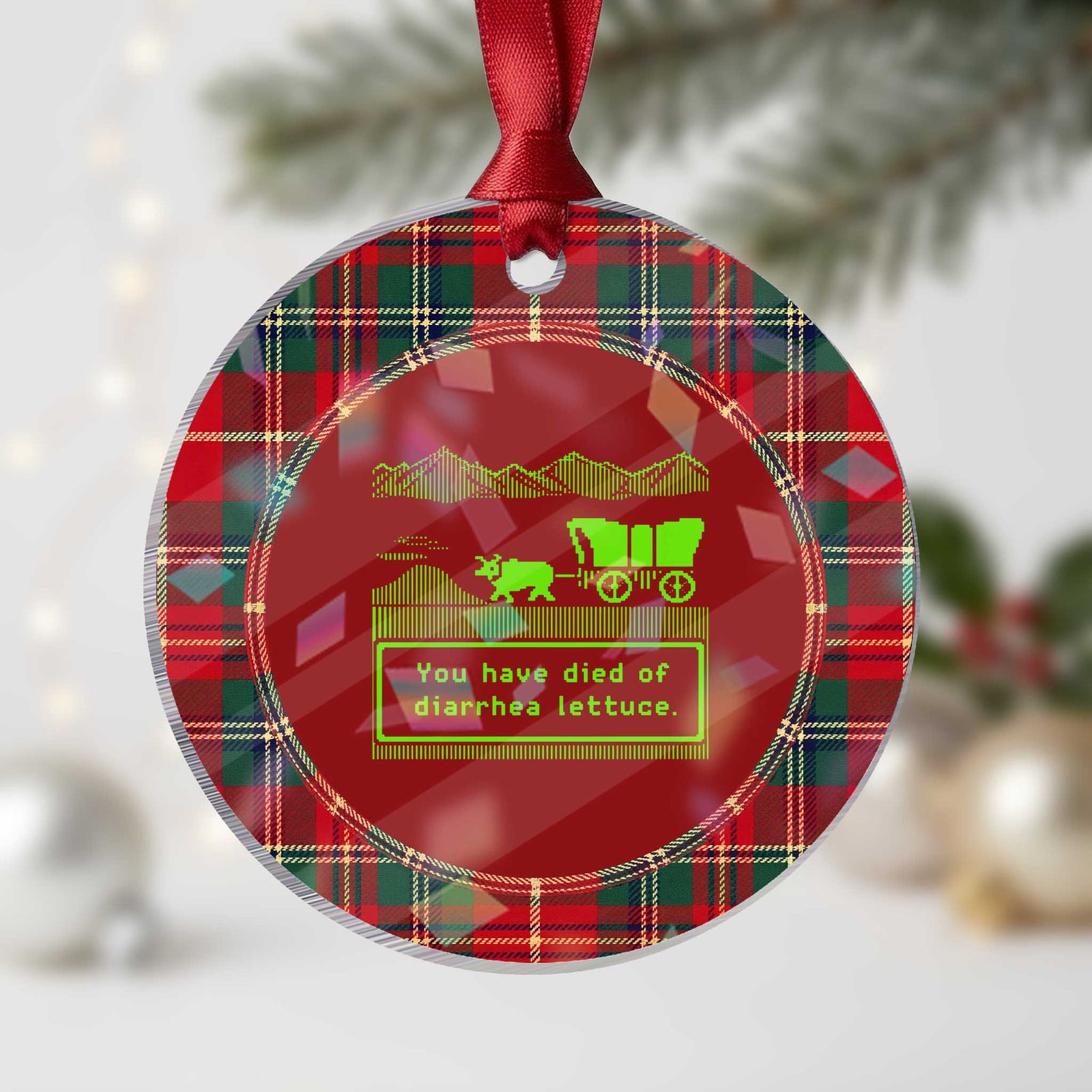 Retro 8-Bit Pixel 80s Game Over Parody Graphic Holographic Acrylic Ornament You Have Died Of Diarrhea Lettuce