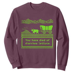 Retro 8-Bit Pixel 80s Game Over Parody Graphic Sweatshirt You Have Died Of Diarrhea Lettuce TS02 Maroon Print Your Wear